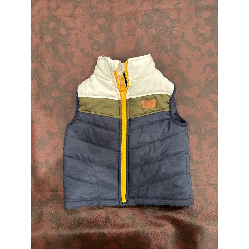 Eddie Bauer Kids Puffer‎ Vest Navy Blue Green Cream Colorblock 24M Outerwear